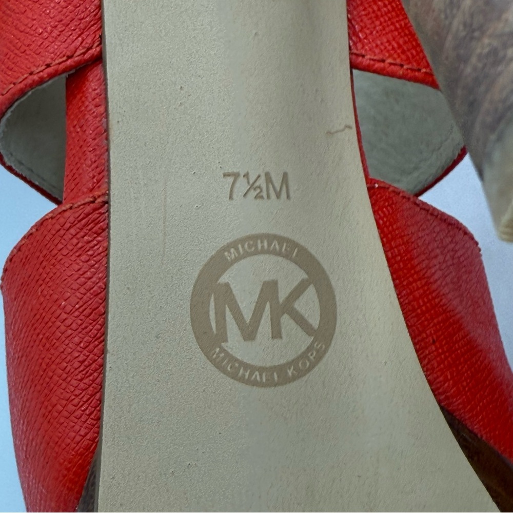 Michael Kors Mackenzie Saffiano Leather Logo Platform Sandal Luggage Size 7.5M - Picture 14 of 17
